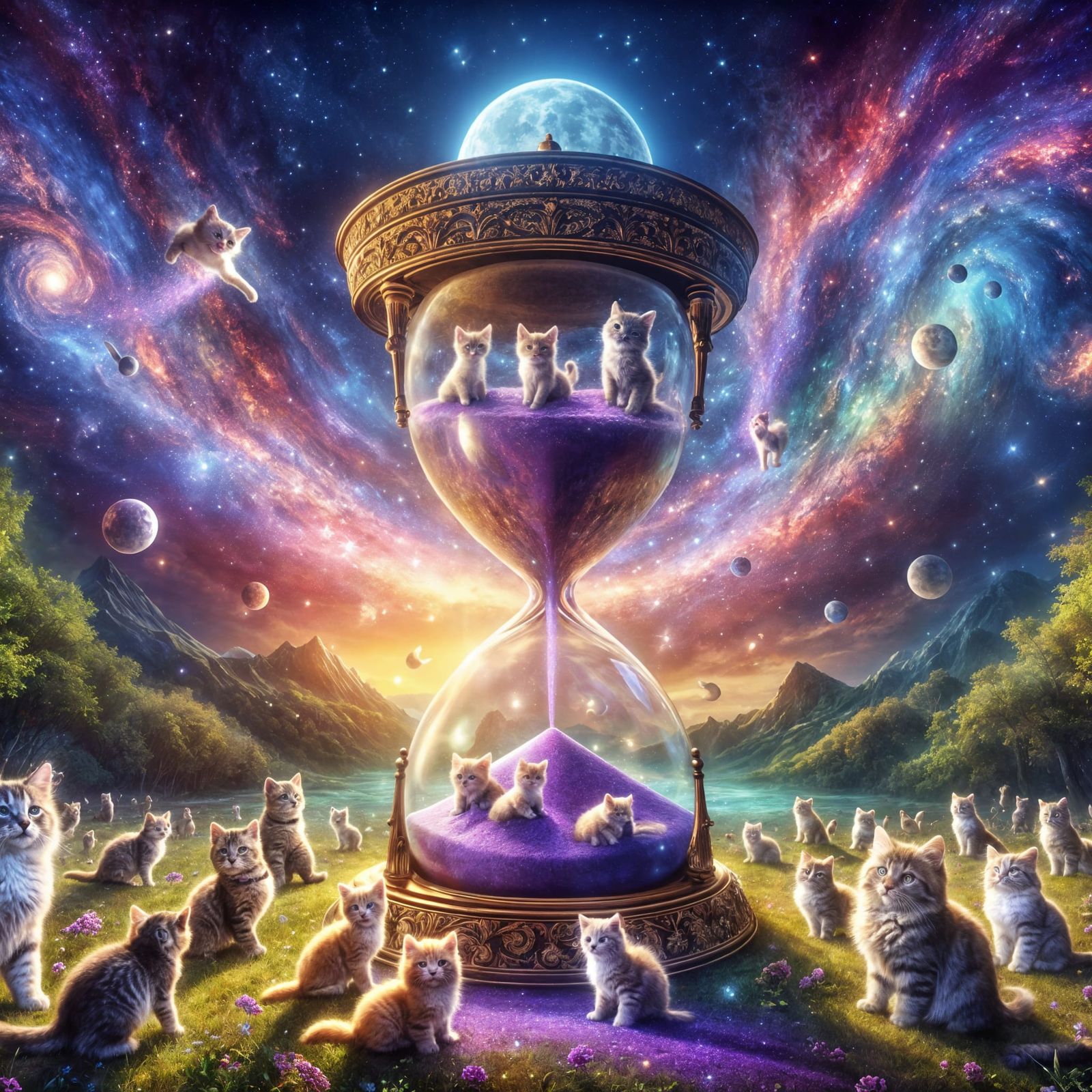 Enchanted Hourglass Meadow with Furry Sand and Celestial Can...