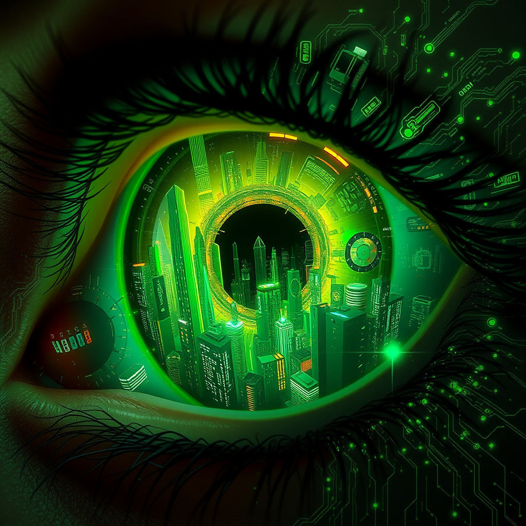 Eye Reveals Neon Metropolis in Sci-Fi Art Style