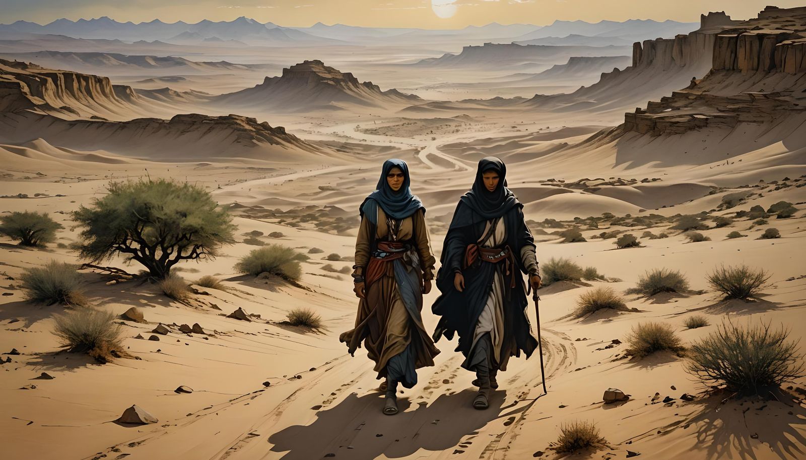 Biblical Scene of Desert Travellers in Golden Age Style