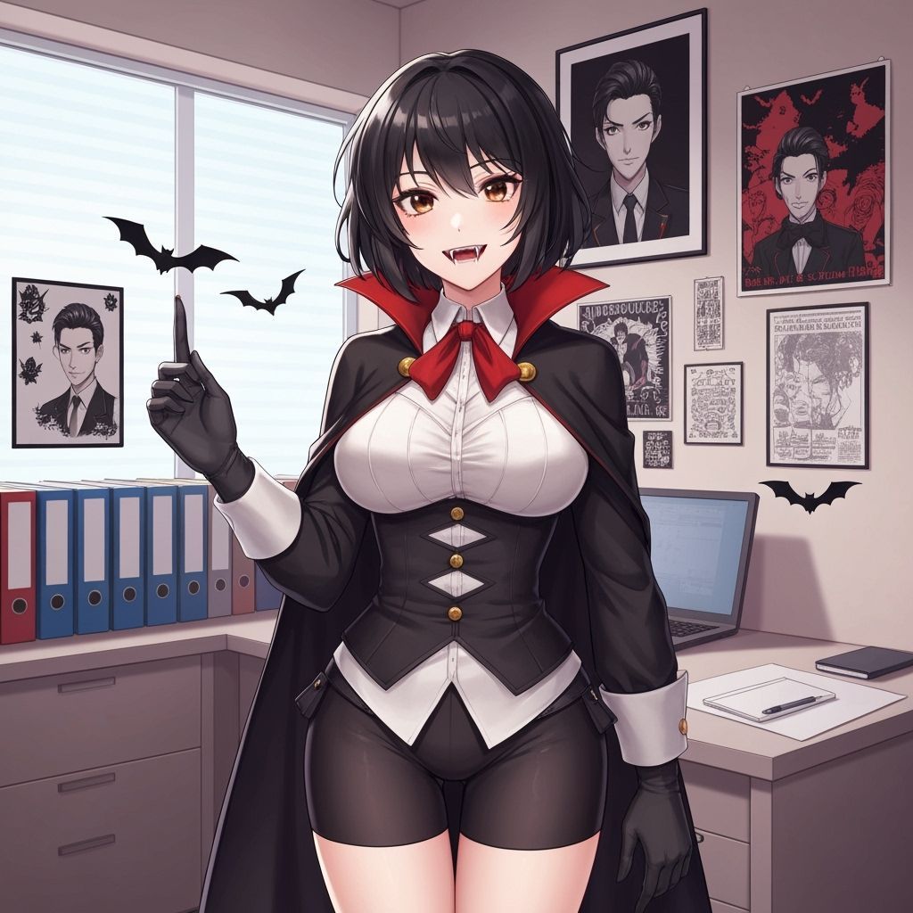 Anime Vampire Woman Working in Office