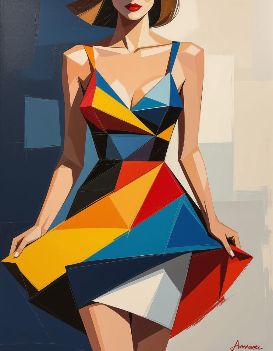 Abstract Minimalist Dress Painting Showing Domino Effect