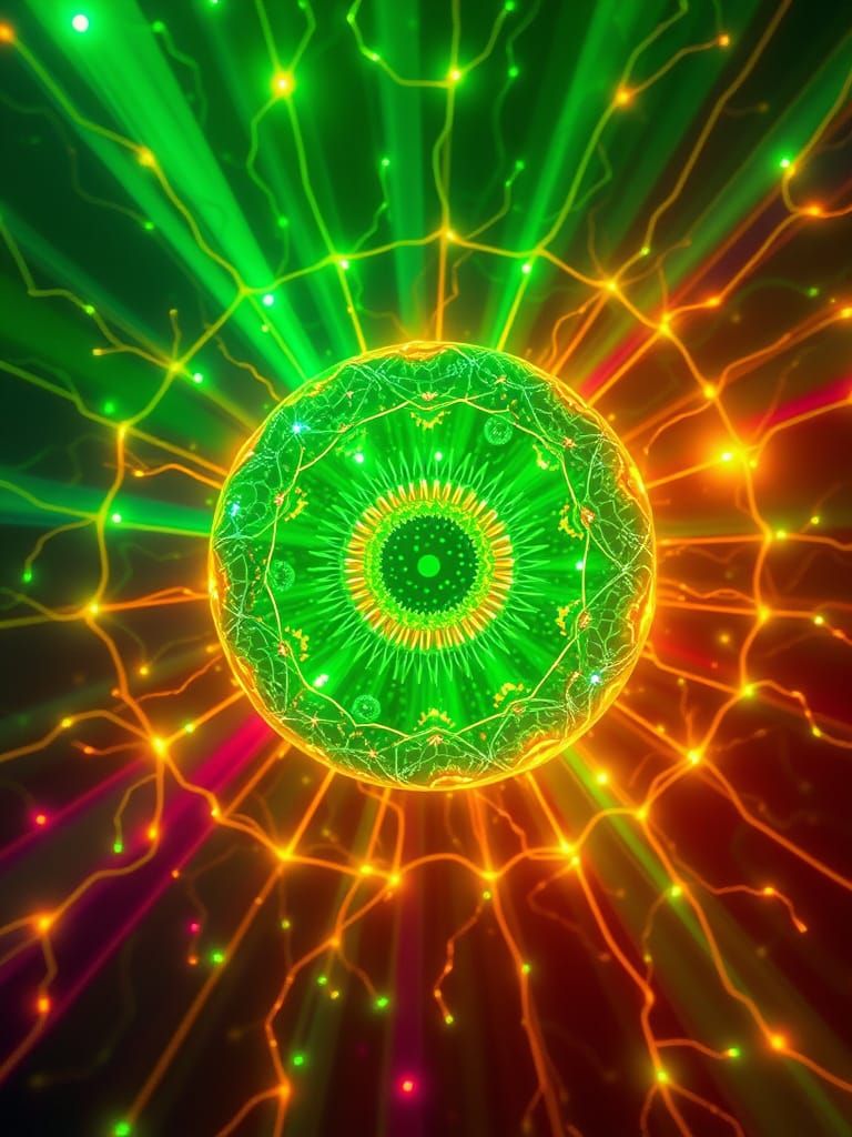 Glowing Fractal Eyeball Spheres in Bioluminescent Web