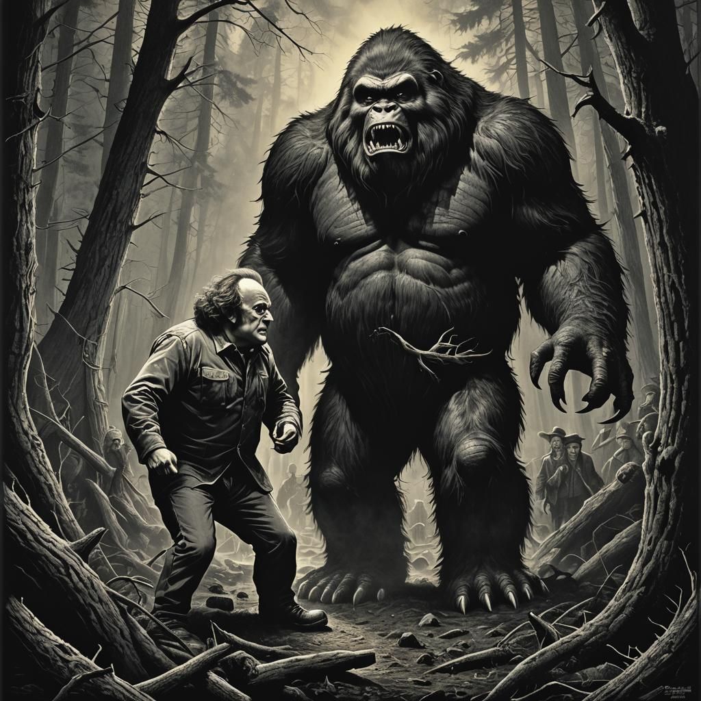 Danny DeVito vs. Bigfoot Horror Movie Poster