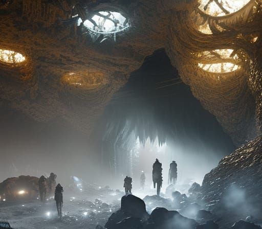 Coal Miner in Crystal Cave: Fantasy Matte Painting