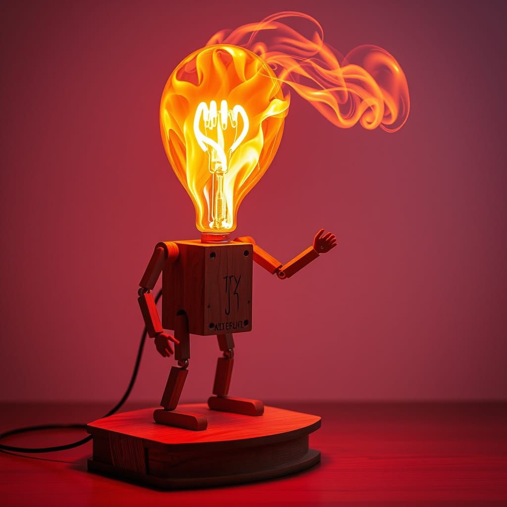 Brave Wooden Automaton Lamp About to Reveal Neon Liquid Fire...