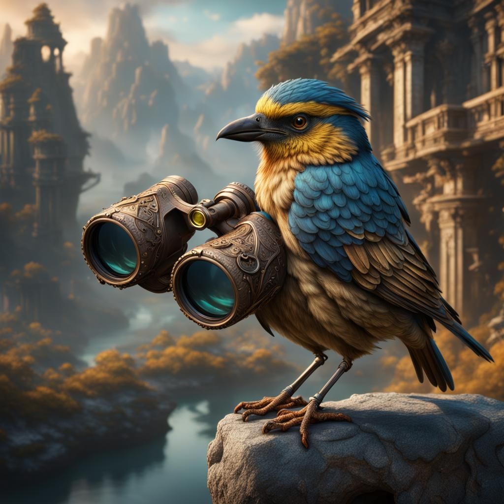 Bird with Binoculars: Detailed Fantasy Art