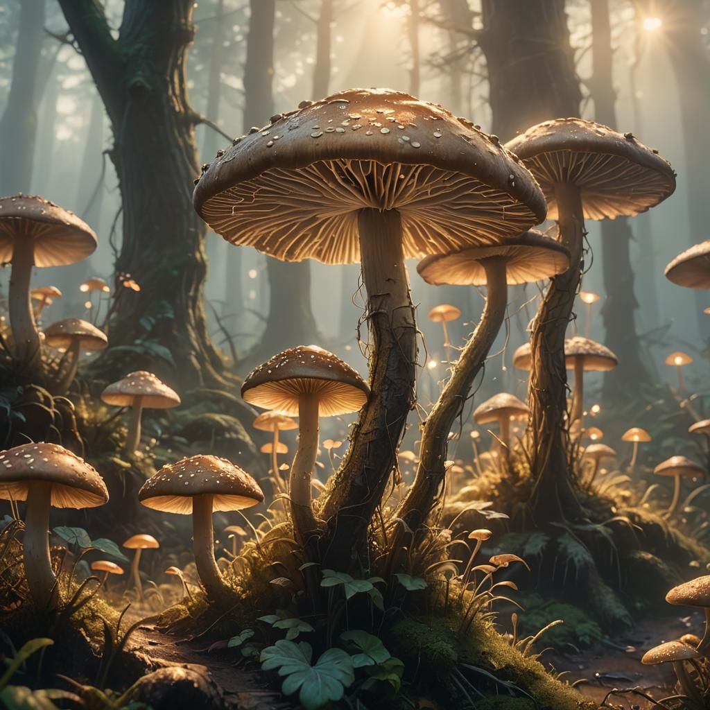 Ethereal Giant Mushroom in Fantasy Landscape