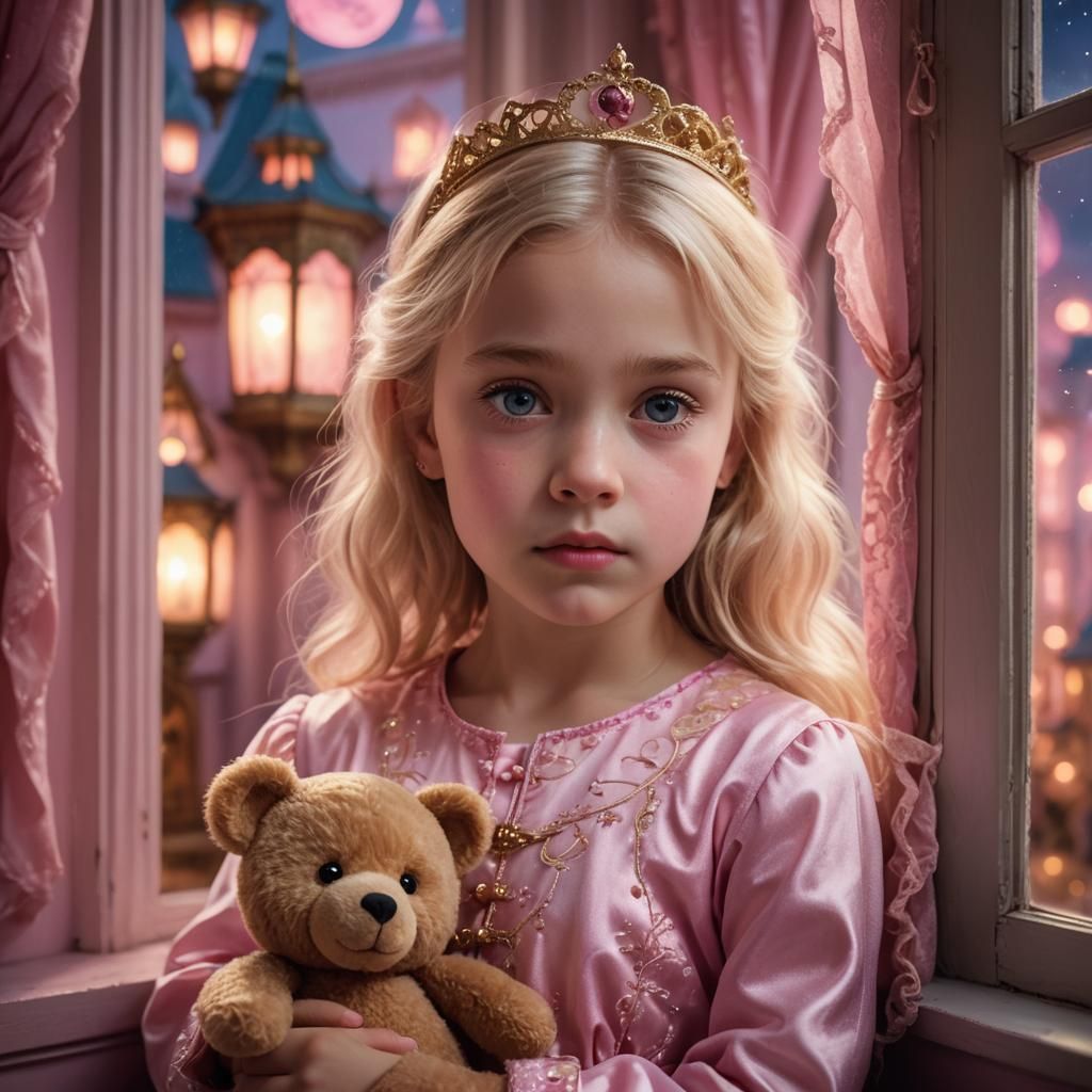 Sad Princess in Pink Palace with Bokeh Effect