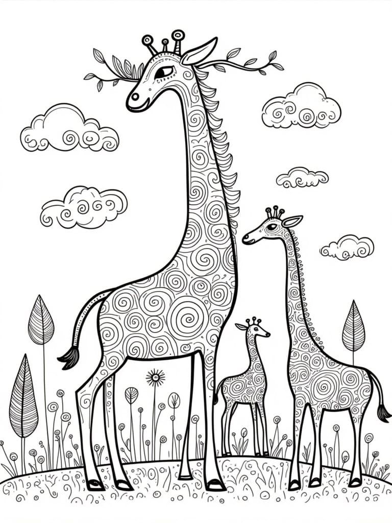 Whimsical Giraffe Zentangle in Vibrant Savannah