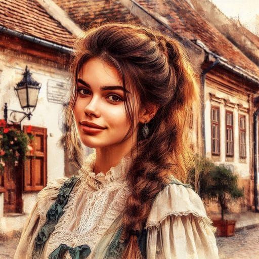 Beautiful Romanian Woman in Transylvanian Town, Splash Art