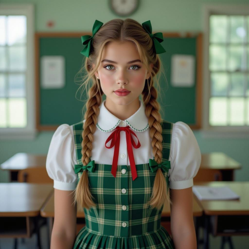 Anais: 19-Year-Old Student in Tartan Dress