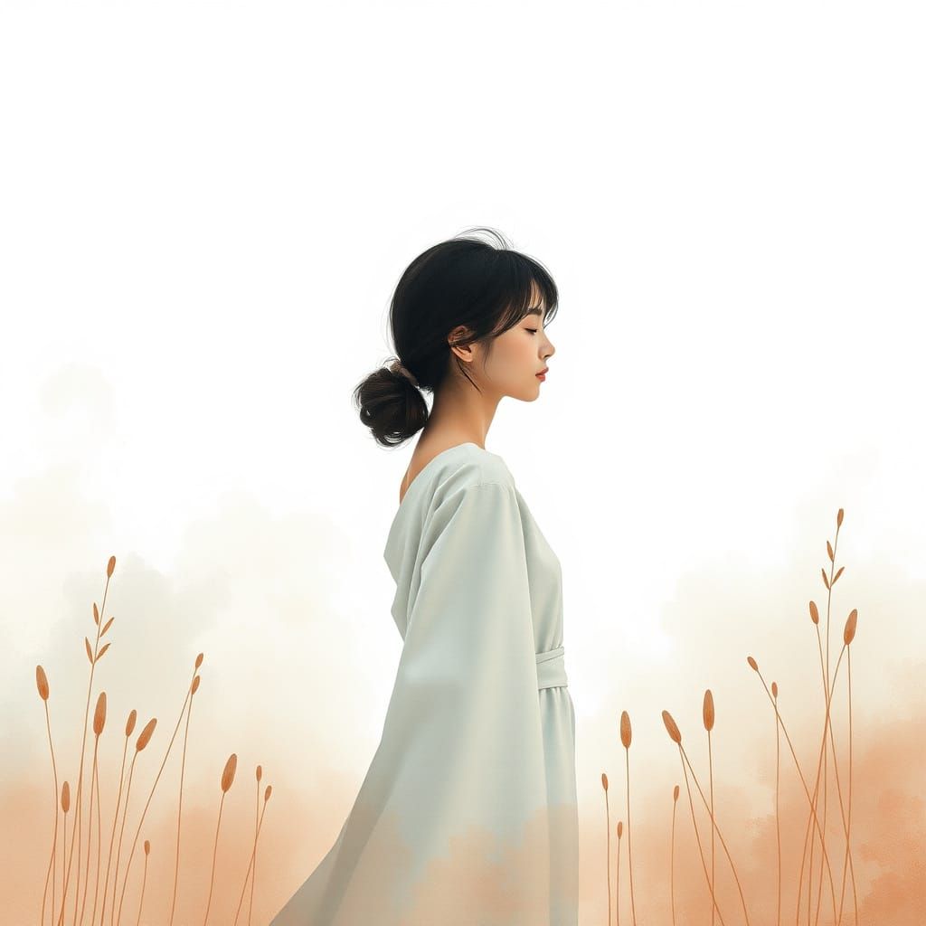 Woman in Serene Japanese Garden