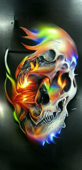 Flaming Skull Airbrush Art with Neon Fire