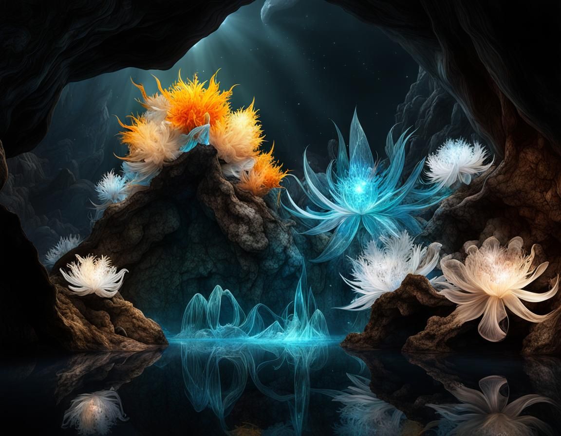 Luminescent Crystal Cave: A Bioluminescent Fantasy World