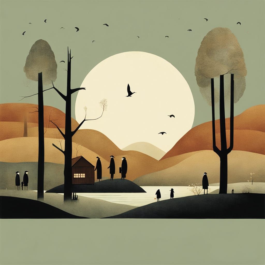 Playful Bathers in Whimsical Water Scene