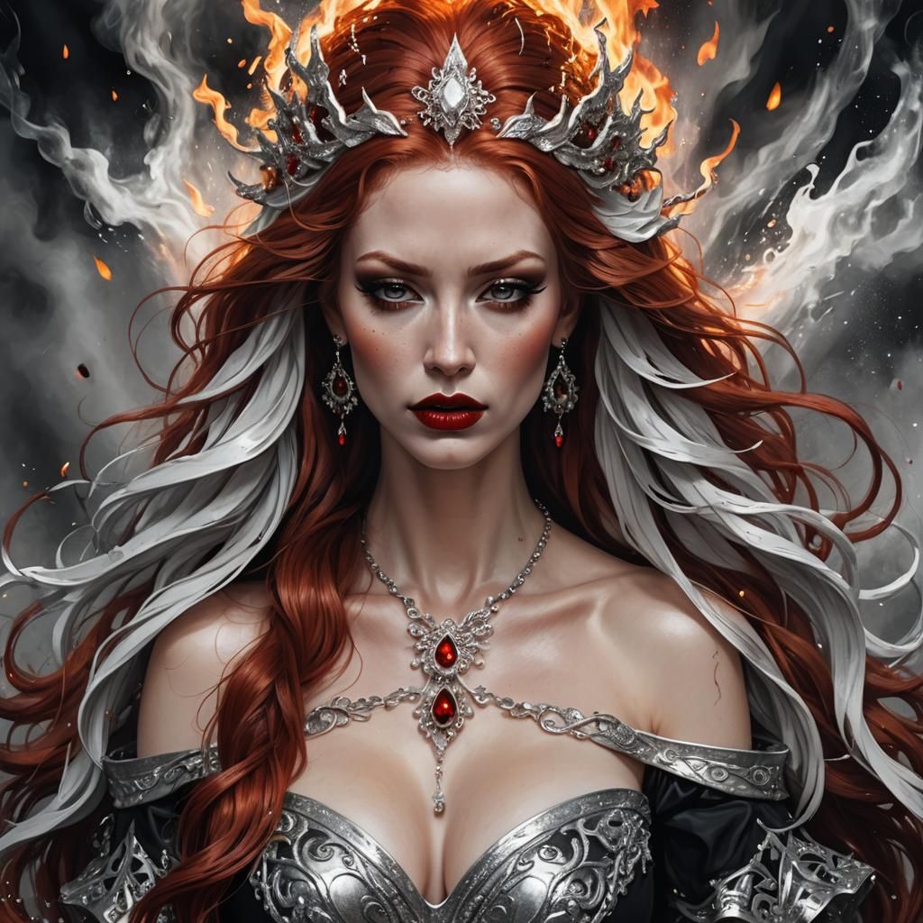 Goddess Portrait with Red Hair in Splash Art Style