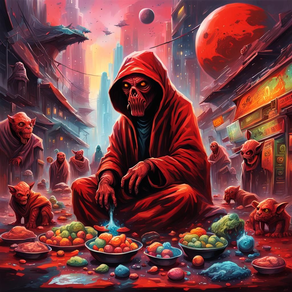 Korriban Market Scene in Graffiti Art Style