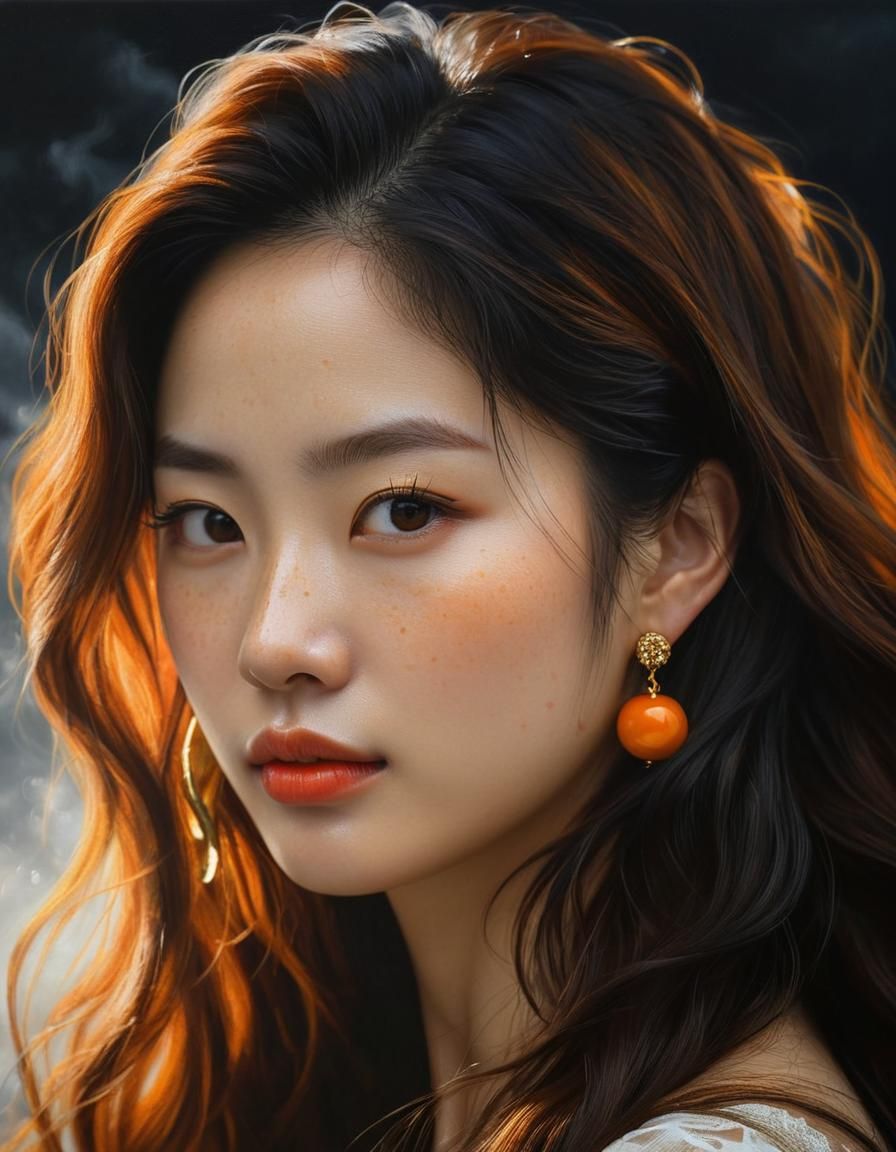 Baroque Oil Portrait of a Korean Woman in Mist