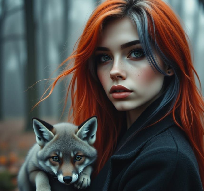 Woman Holding Adorable Grey Fox