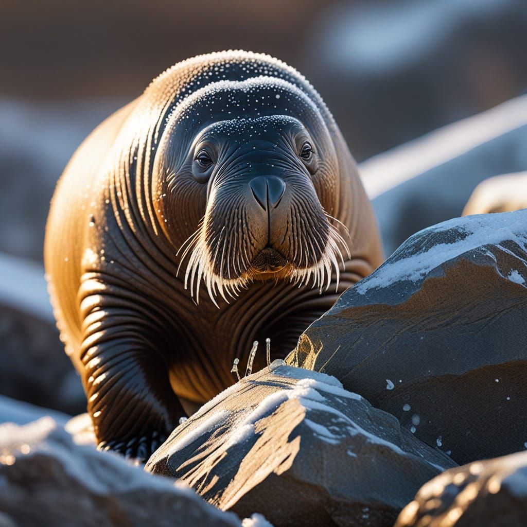 Baby Walrus Portrait in Macro Photography Style