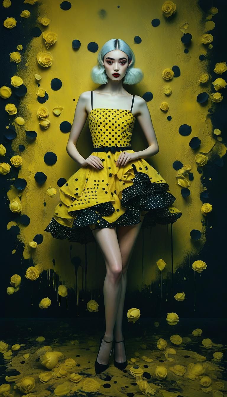 Pretty Girl in Yellow Dress: Oil Painting