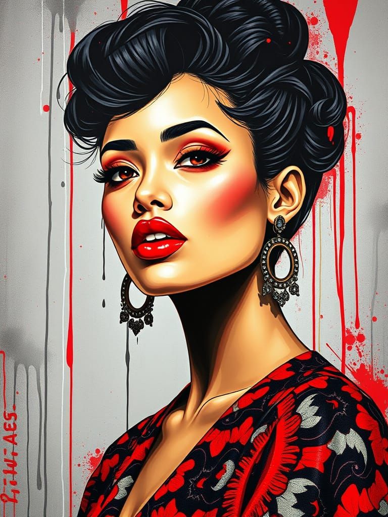 Bold Digital Portrait in Mixed-Media Style