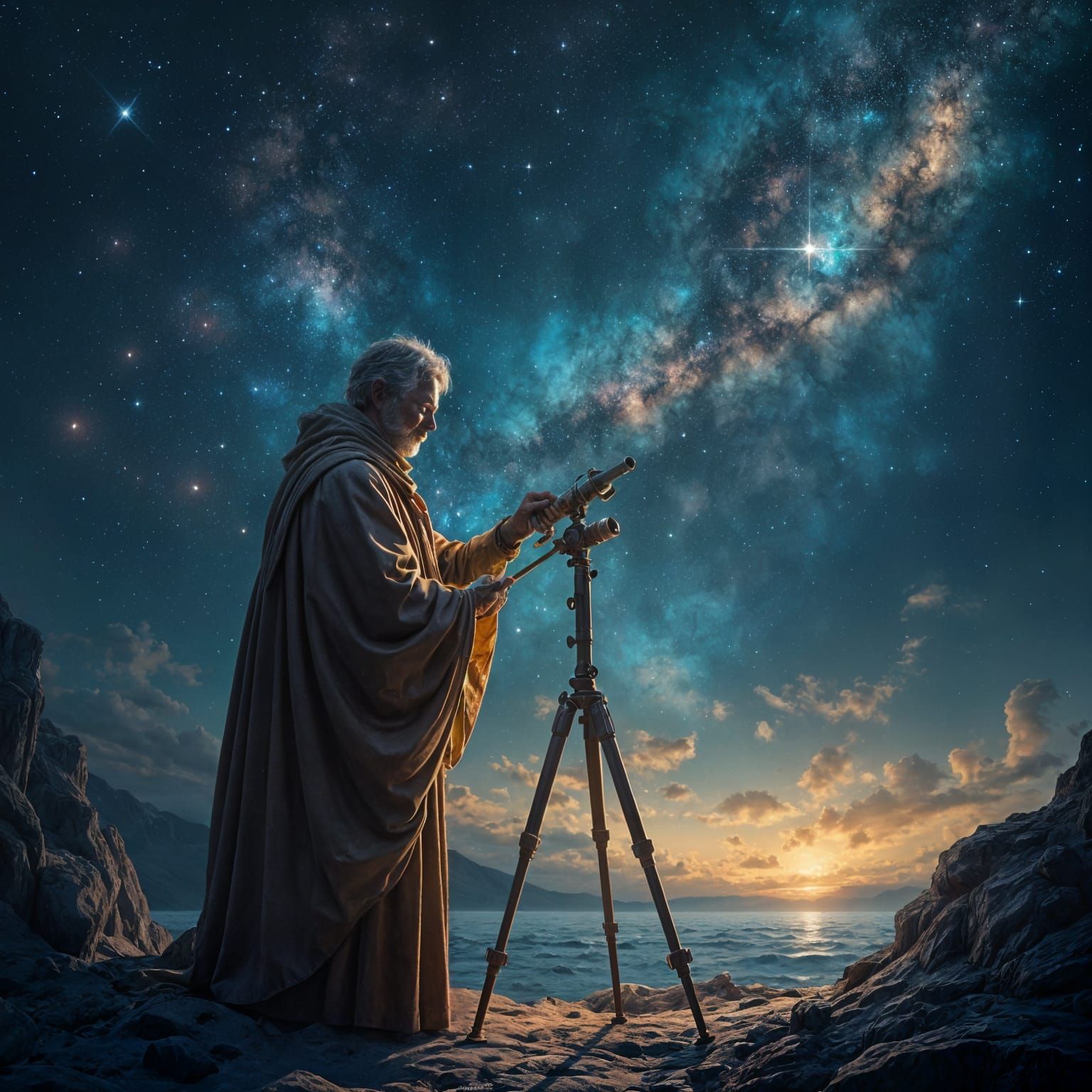 Celestial Cartographer in Shimmering Nebula, Crafted with St...