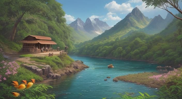 Vibrant Cartoon Landscape with Serenade in the Forest