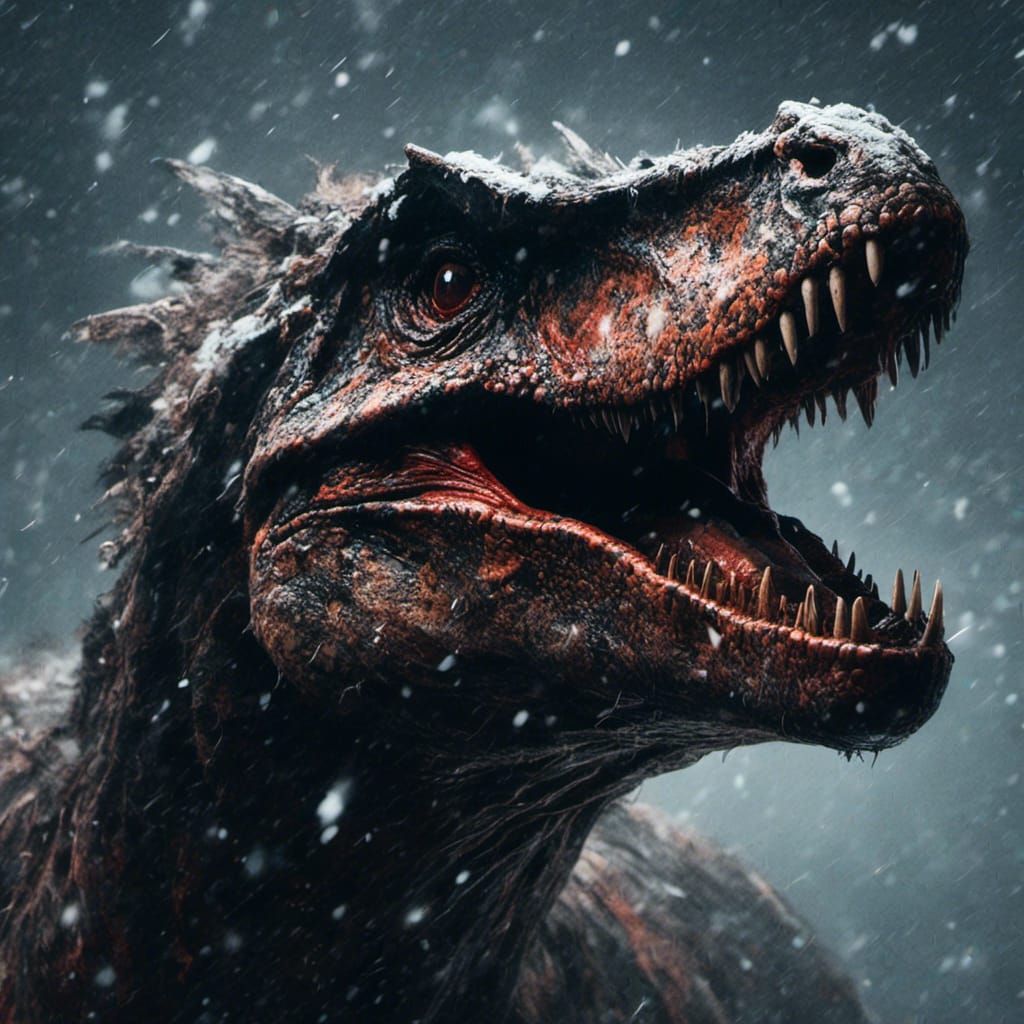 Realistic Raptor in Snowstorm, Detailed Digital Art