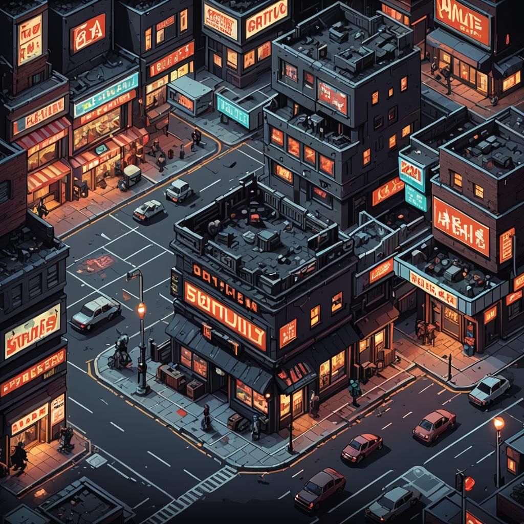 Isometric Pixel Art of Cyberpunk Zombie City