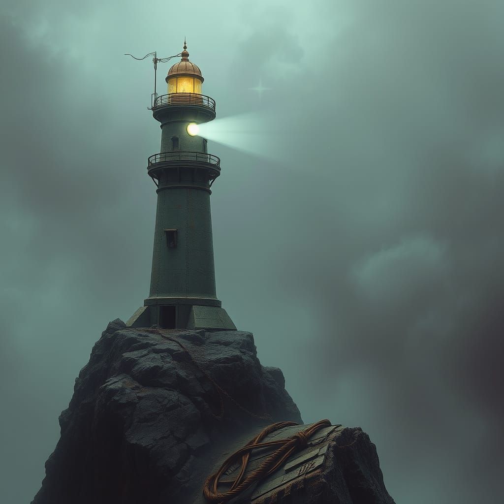 Ethereal Lighthouse on Alien Planet in Atmospheric Style