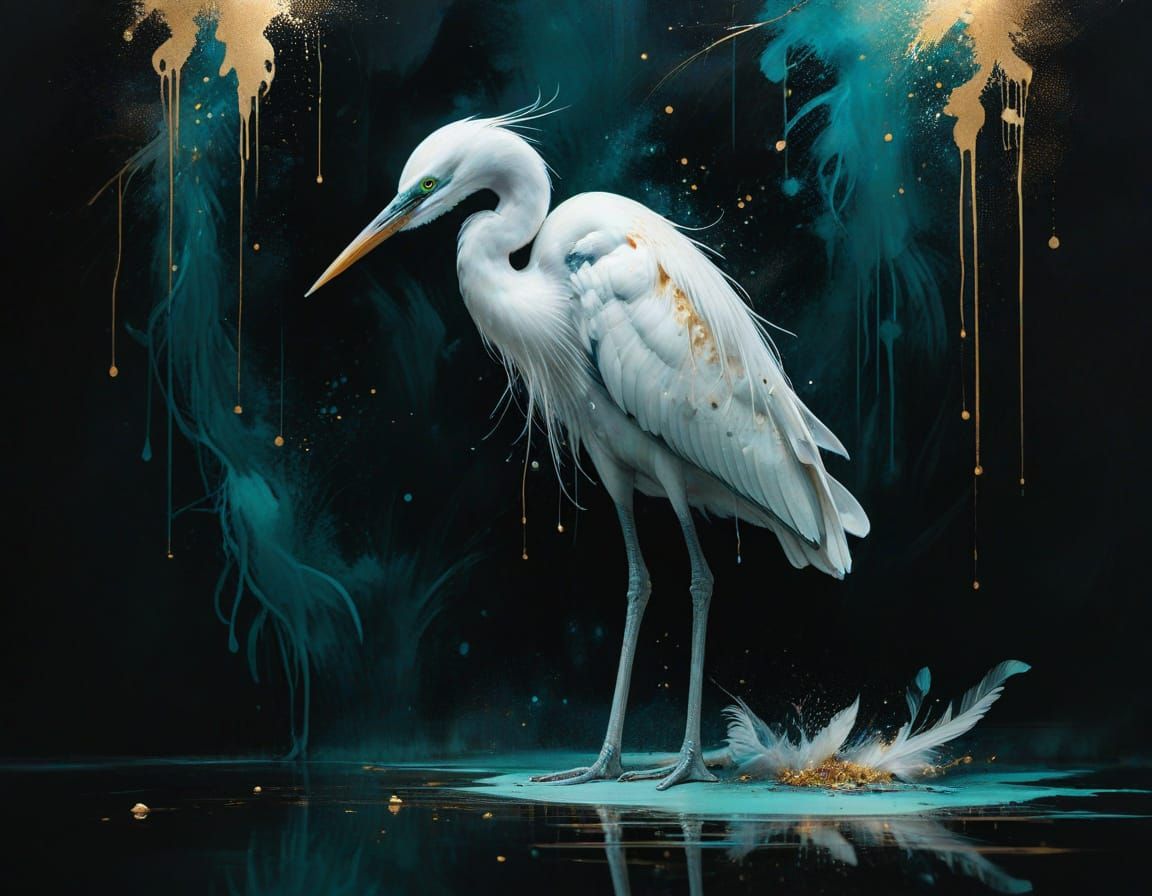 Elegant Heron in Dreamy Turquoise Watercolor