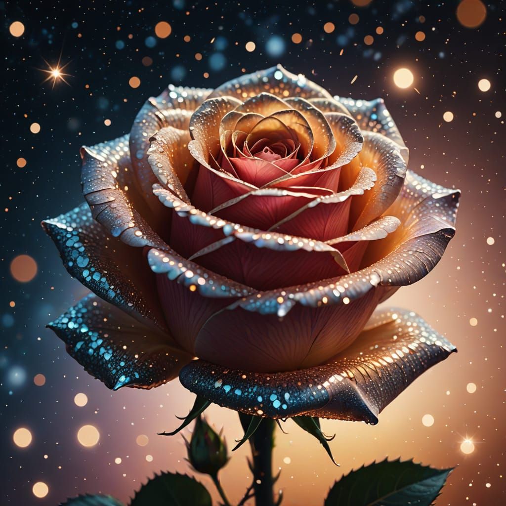 Rose Gold Light Rose With Diamond Center And Starry Sky Effe...