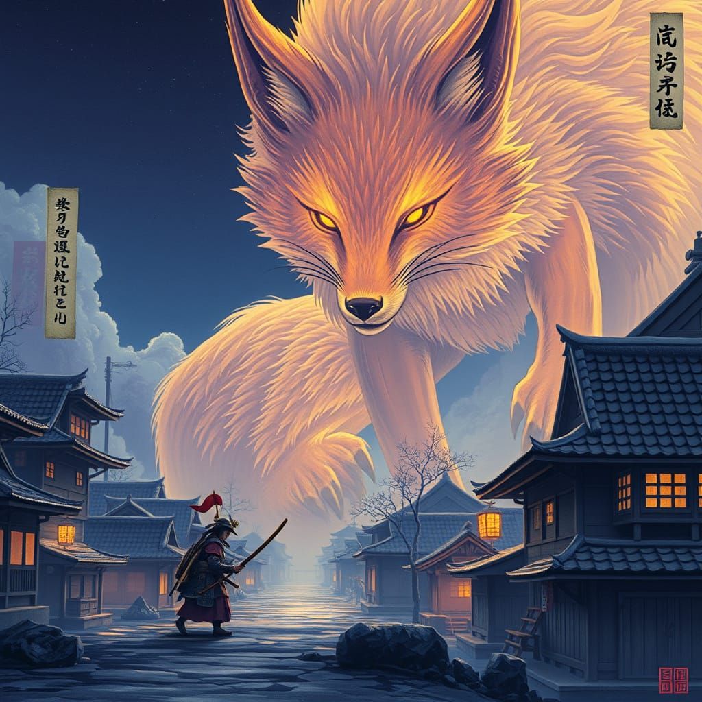 Samurai Warrior Battles Colossal Spectral Fox