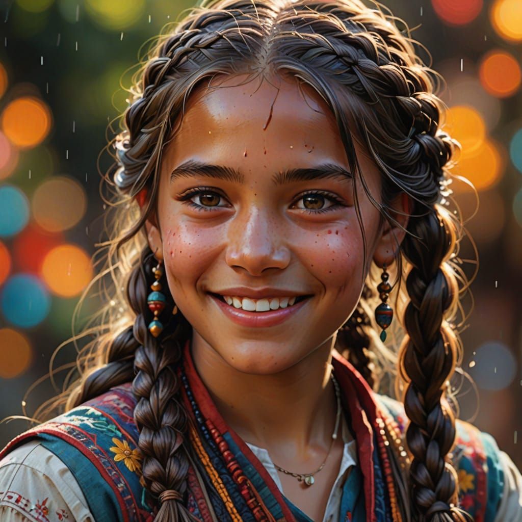 Young Girl in Traditional Swiss Attire, Radiating Warmth and...