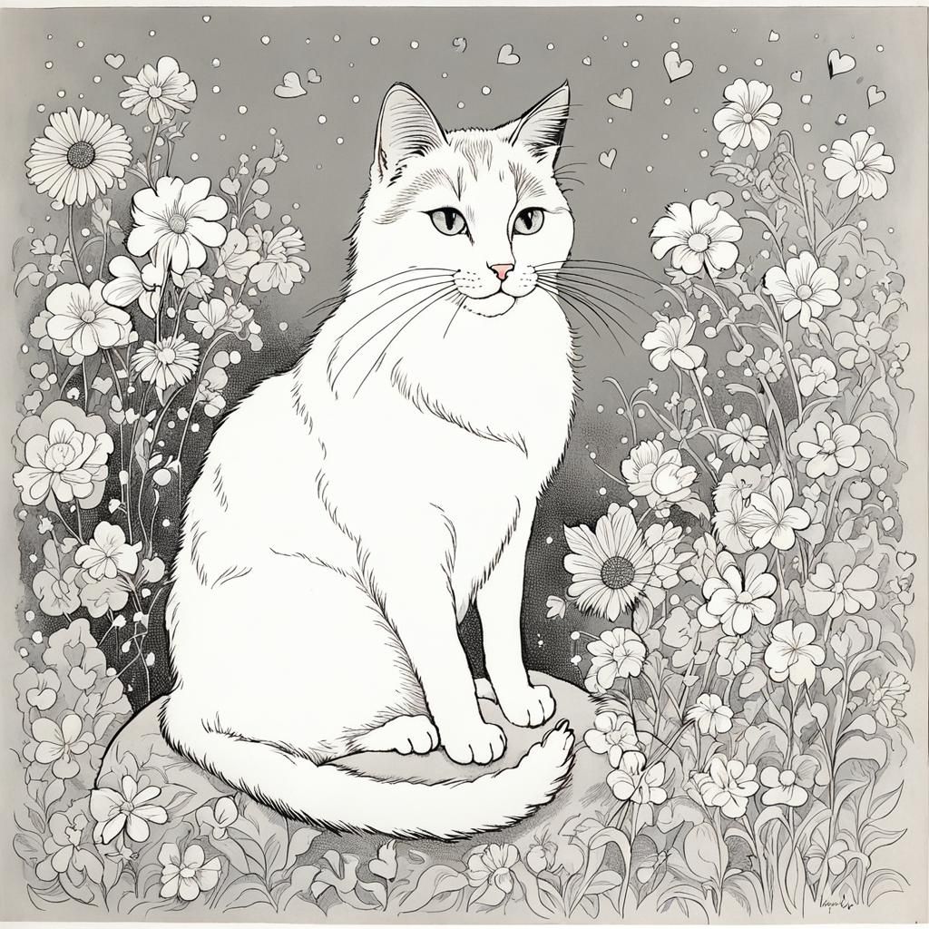 Cat on Pillow in Hirschfeld Style