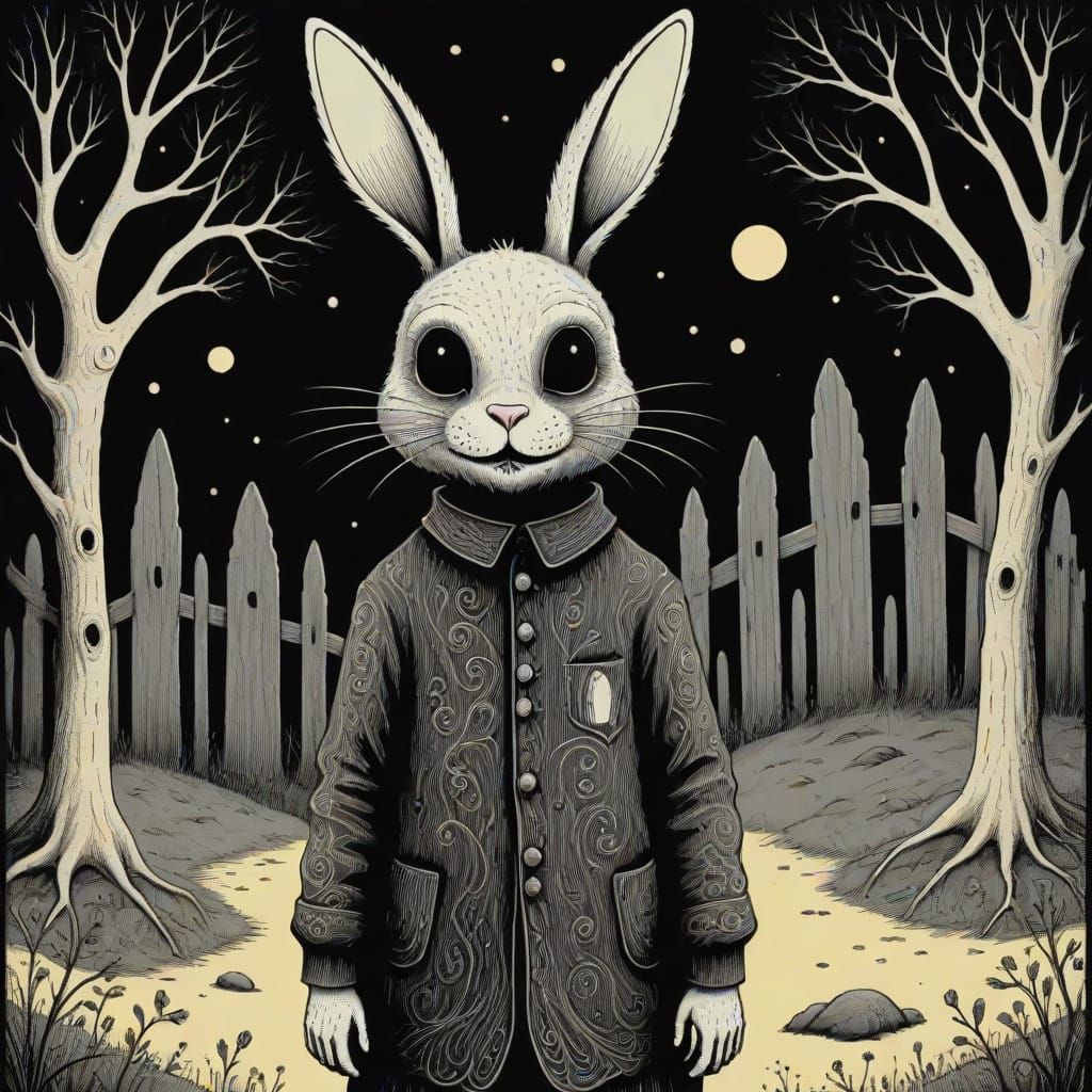 Macabre Easter Bunny in Edward Gorey Style