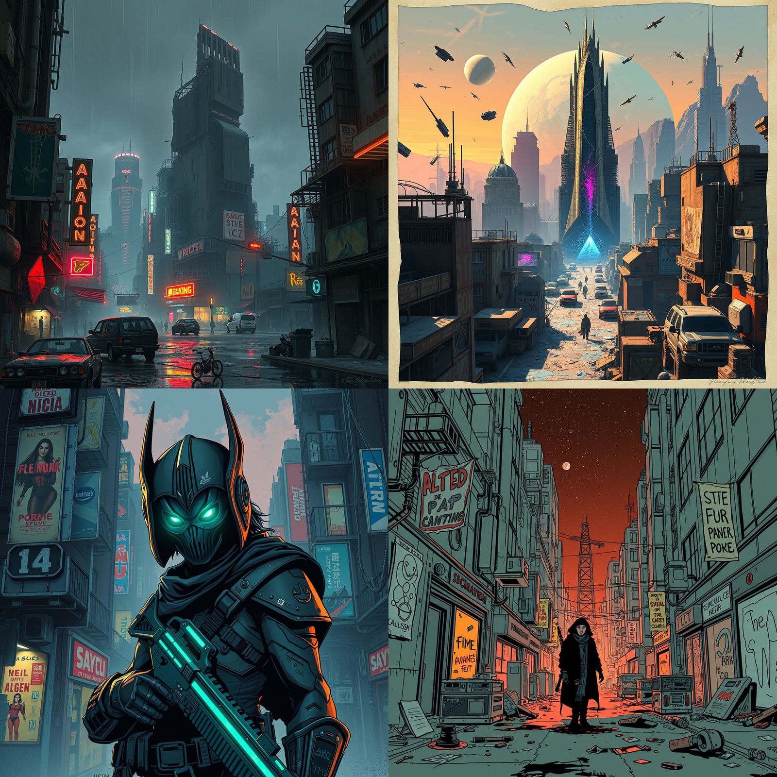 Dystopian City Remnants of Space Hobo in Cyberpunk Style