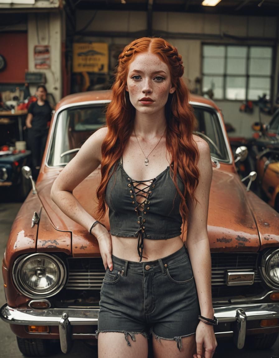 Vintage Vibe: Redhead with Corvette Stingray