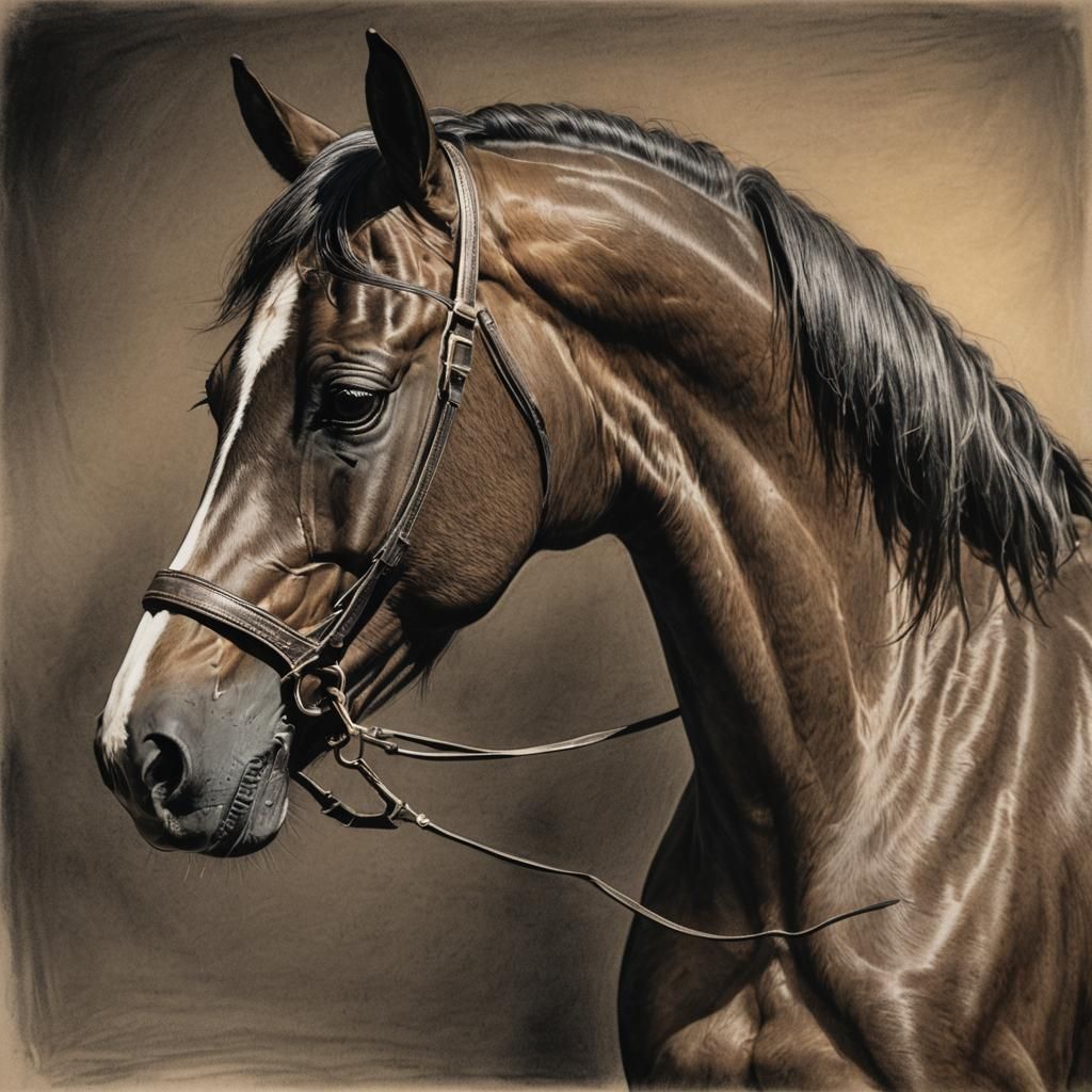Arabian Horse in Stable: Detailed Charcoal Drawing