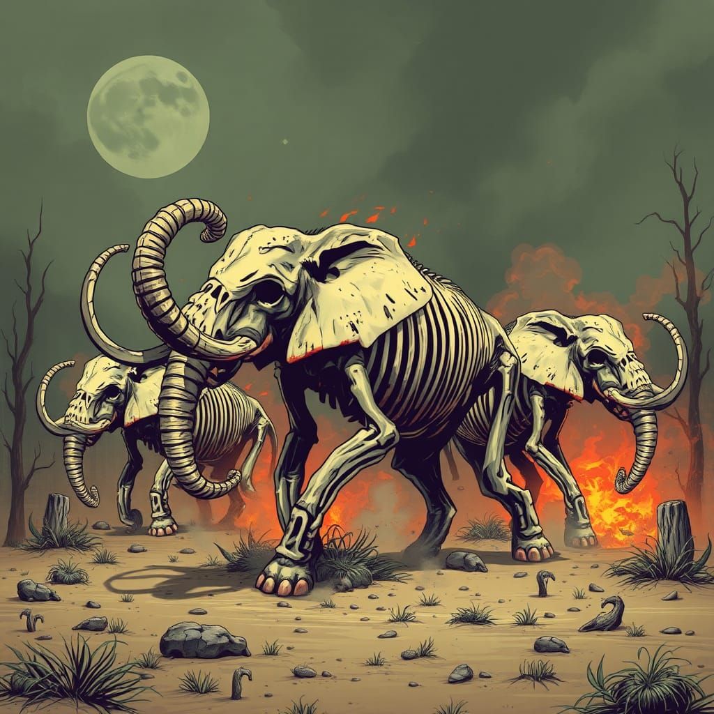 Skeletal Zombie Elephants Unleash Destruction