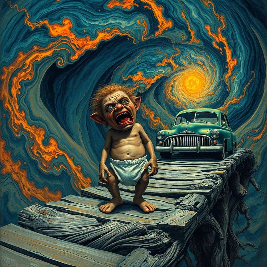 Hobbit's Existential Dread on Weathered Bridge