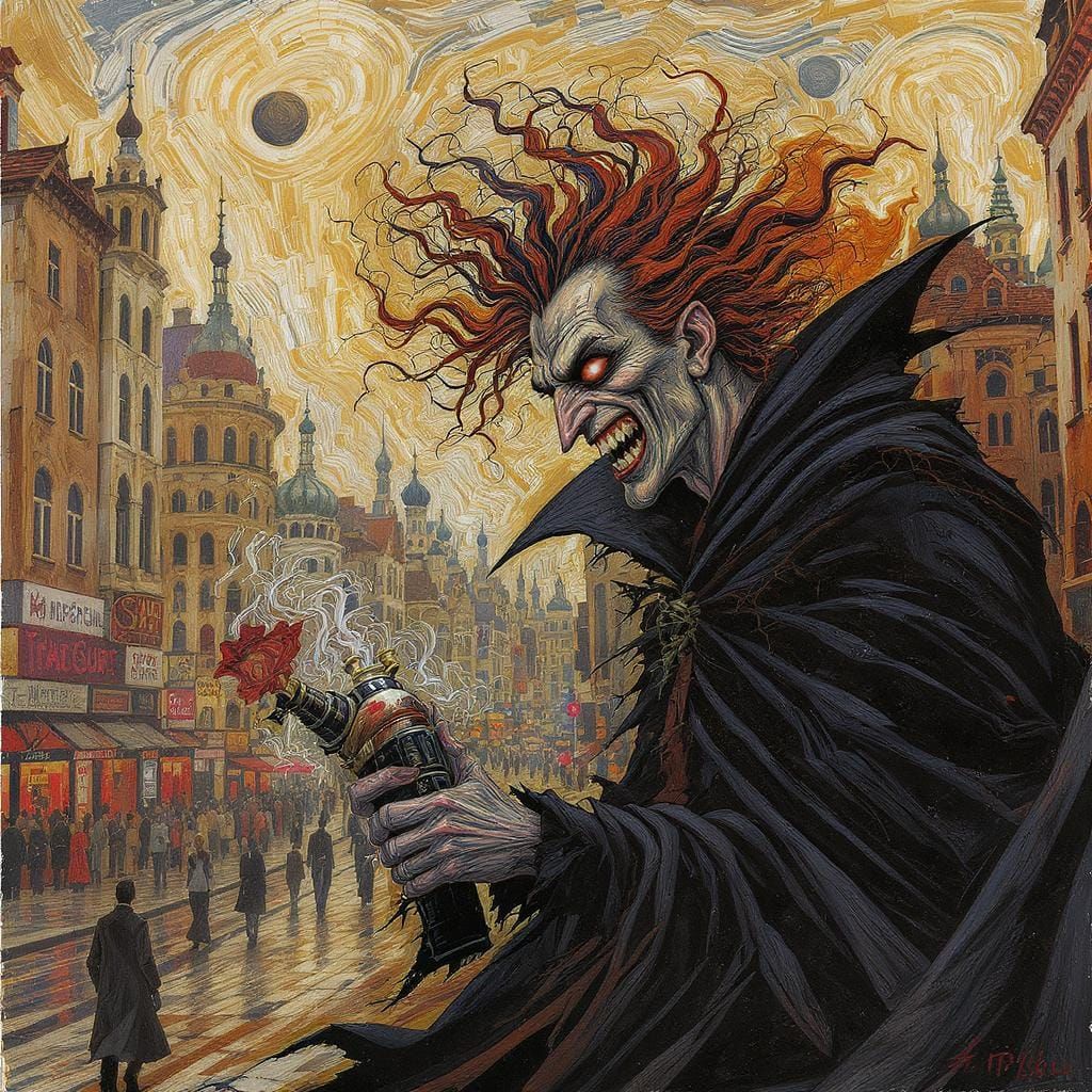 Gothic Villain Steals Laughter in Expressionist Style