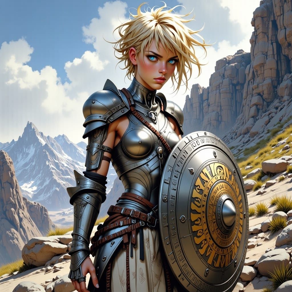 Anime Warrior Woman on Windswept Peak in 4K