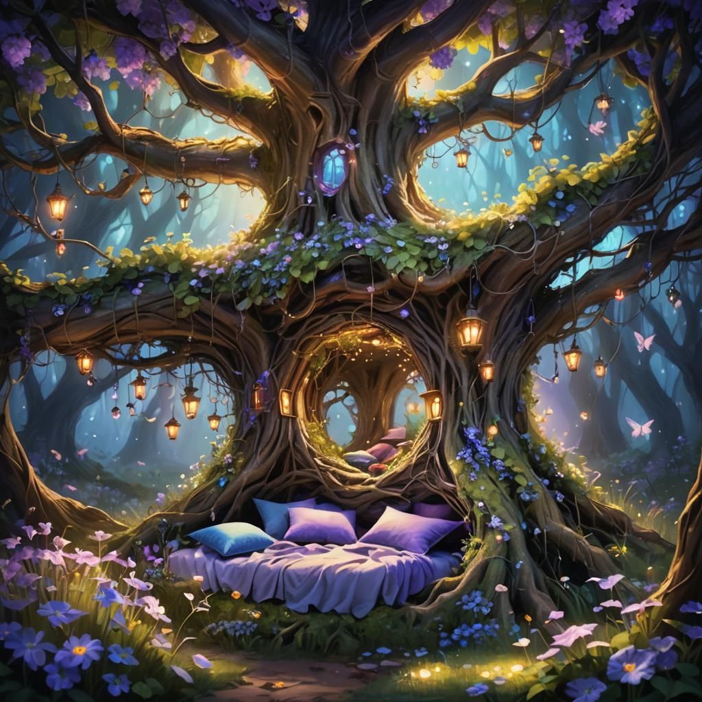 Enchanted Fairy Bed in Hollow Tree Trunk