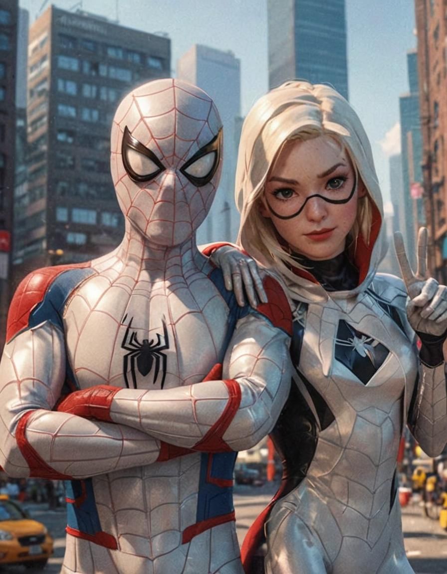 Spider-Man and Gwen in 3D Anime Style