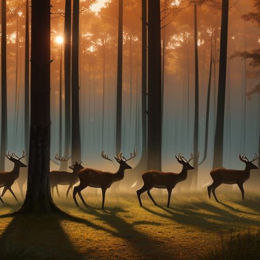 Majestic Herd of Deer in Idyllic Forest