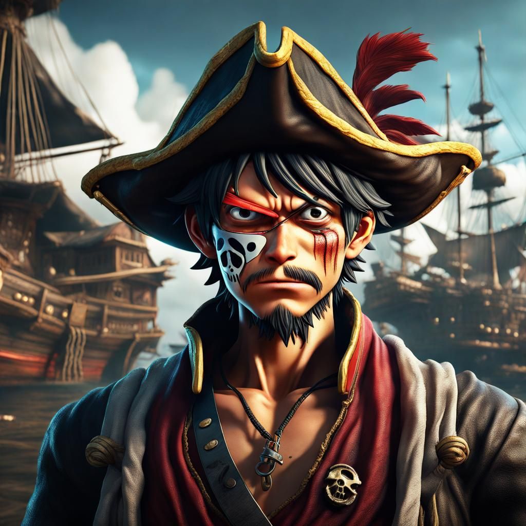 Futuristic Pirate Luffy Portrait in Detailed Digital Art