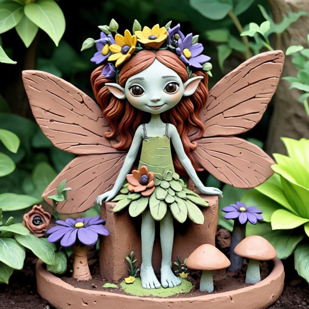 Earthen Fairy in a Clay Garden Scene