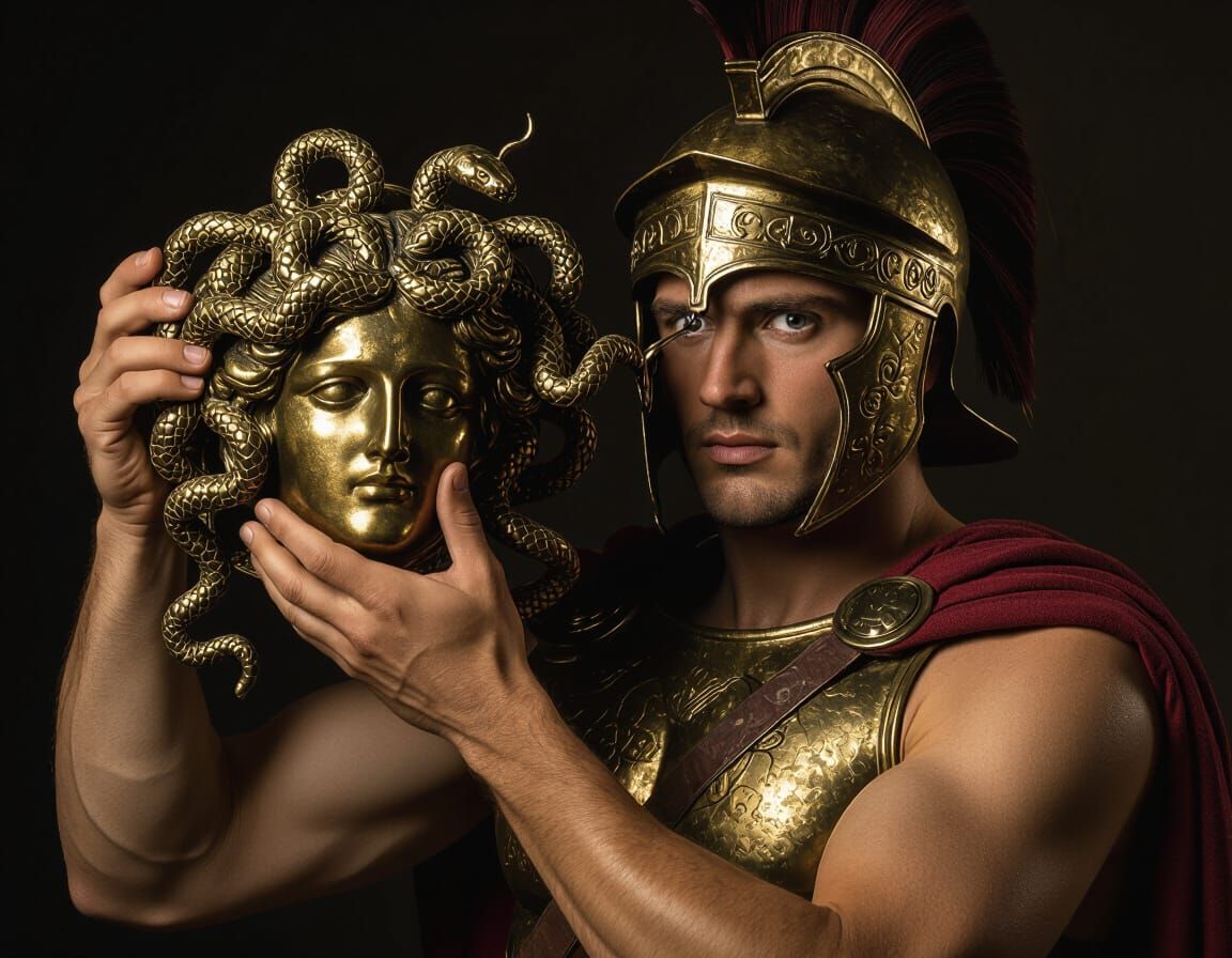 Perseus Victorious: Medusa's Head in Bronze Case